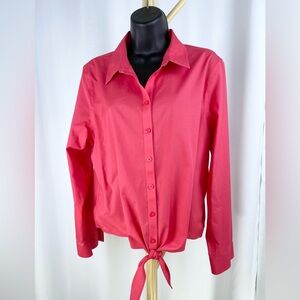 Chico’s Coral Pink Long Sleeve with Tabs Button Down Tie Front No Iron Blouse